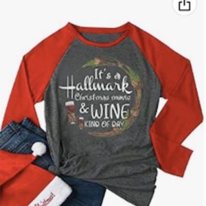 ITS A HALLMARK CHRISTMAS MOVIE AND WINE KIND OF DAY TSHIRT BY RAGLAN-NEW LARGE